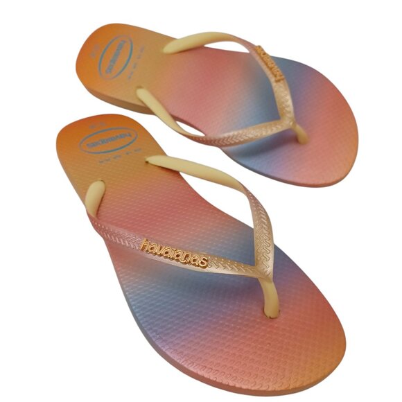 Havaianas Sandals Pastel Rainbow Metallic Slim Flip Flops Thongs Womens 7 8 - Picture 1 of 14